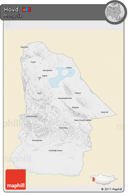 Classic Style 3D Map of Hovd, single color outside