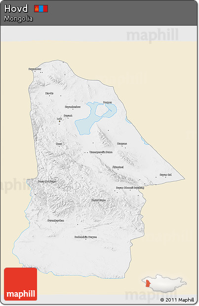 Classic Style 3D Map of Hovd, single color outside
