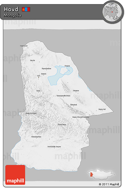 Gray 3D Map of Hovd, single color outside