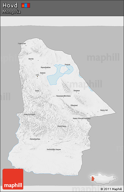 Gray 3D Map of Hovd, single color outside