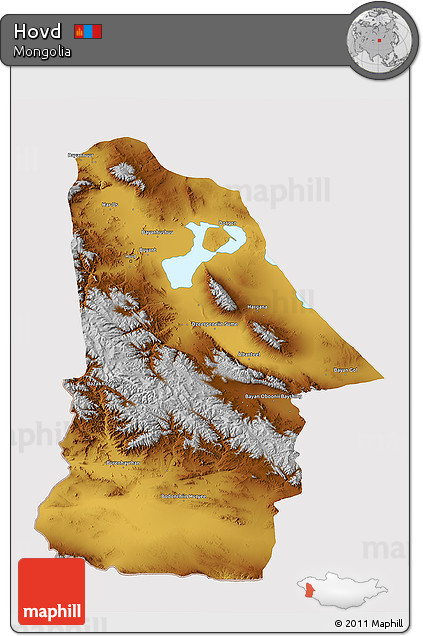 Physical 3D Map of Hovd, cropped outside