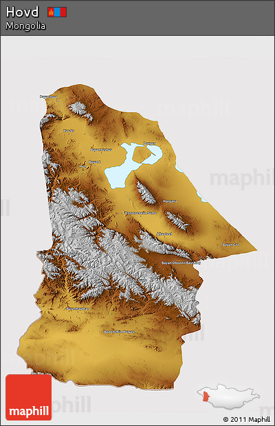 Physical 3D Map of Hovd, cropped outside