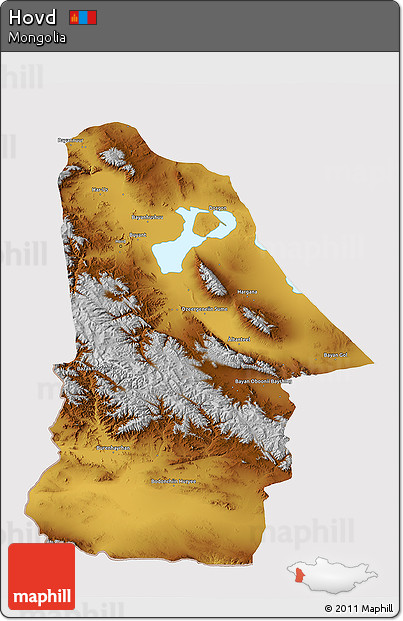Physical 3D Map of Hovd, cropped outside