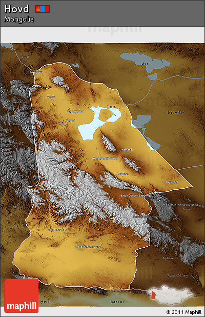 Physical 3D Map of Hovd, darken
