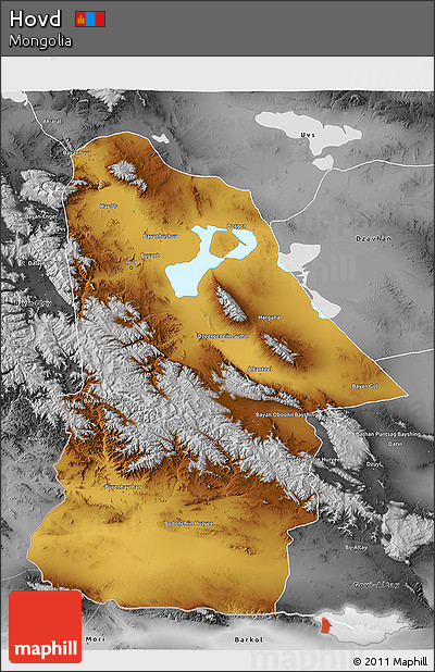 Physical 3D Map of Hovd, desaturated