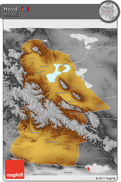 Physical 3D Map of Hovd, desaturated