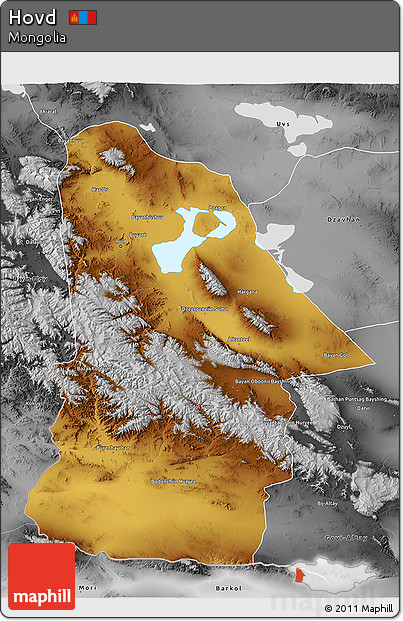 Physical 3D Map of Hovd, desaturated