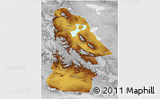Physical 3D Map of Hovd, lighten, desaturated