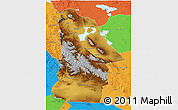 Physical 3D Map of Hovd, political outside