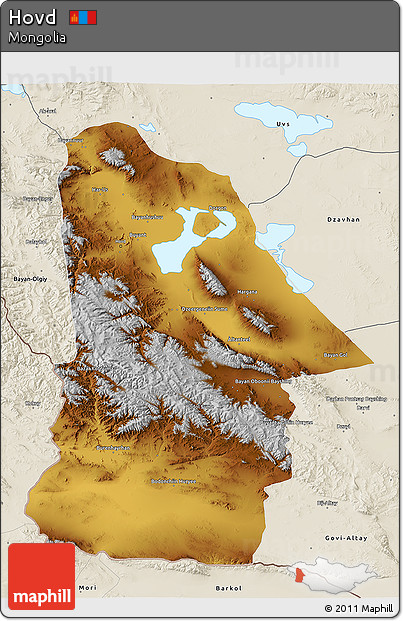 Physical 3D Map of Hovd, shaded relief outside