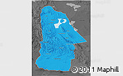Political 3D Map of Hovd, darken, desaturated