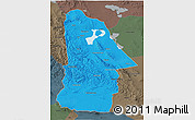 Political 3D Map of Hovd, darken, semi-desaturated