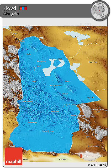 Political 3D Map of Hovd, physical outside