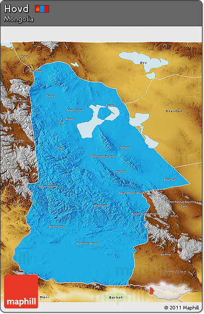 Political 3D Map of Hovd, physical outside