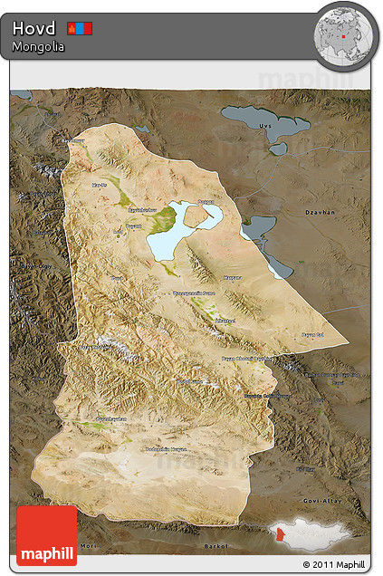 Satellite 3D Map of Hovd, darken