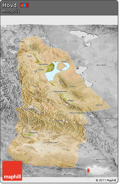 Satellite 3D Map of Hovd, desaturated