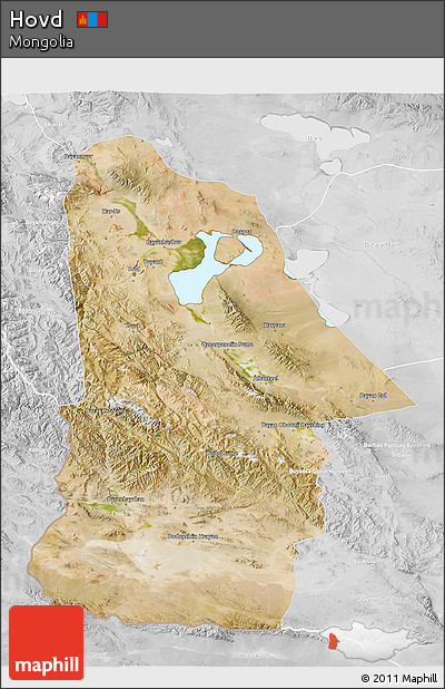 Satellite 3D Map of Hovd, lighten, desaturated