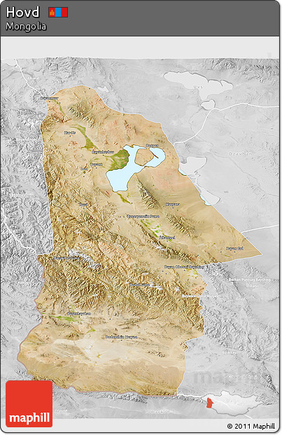 Satellite 3D Map of Hovd, lighten, desaturated