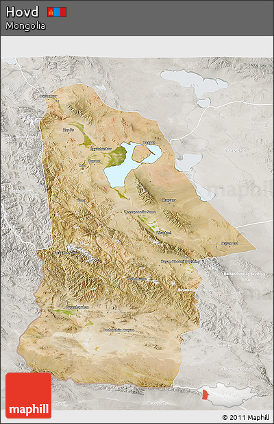 Satellite 3D Map of Hovd, lighten, semi-desaturated