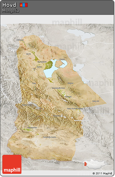 Satellite 3D Map of Hovd, lighten, semi-desaturated