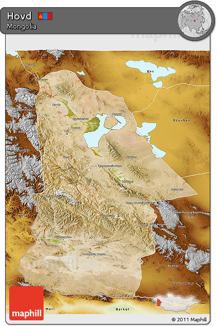 Satellite 3D Map of Hovd, physical outside