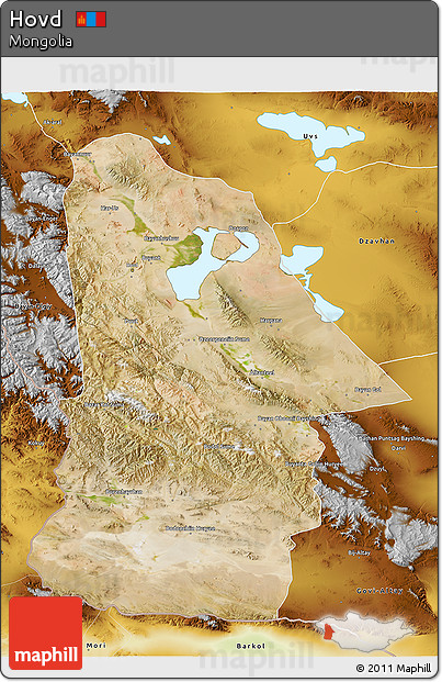 Satellite 3D Map of Hovd, physical outside