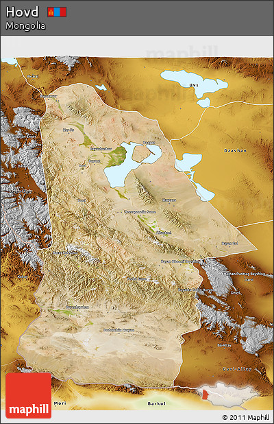 Satellite 3D Map of Hovd, physical outside