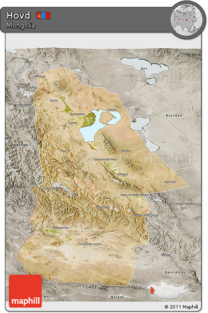 Satellite 3D Map of Hovd, semi-desaturated