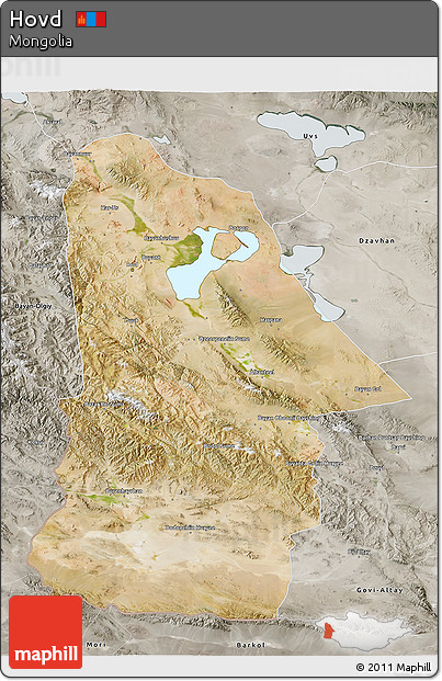 Satellite 3D Map of Hovd, semi-desaturated