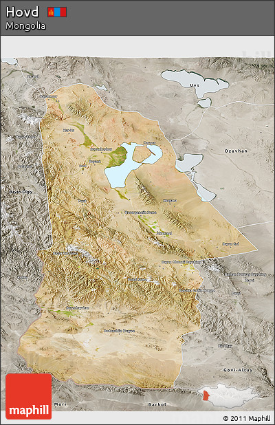 Satellite 3D Map of Hovd, semi-desaturated