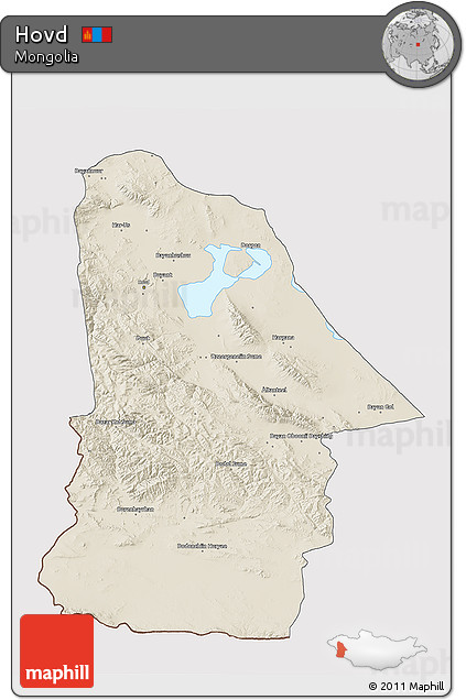 Shaded Relief 3D Map of Hovd, cropped outside