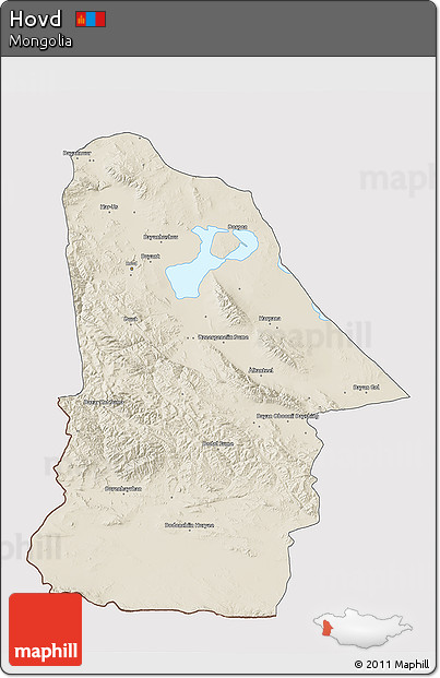 Shaded Relief 3D Map of Hovd, cropped outside
