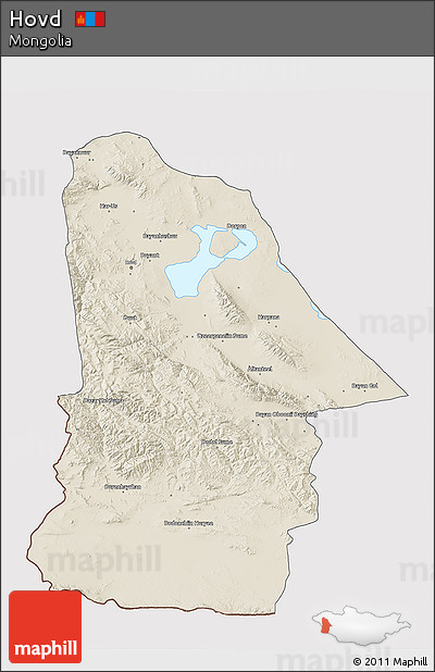 Shaded Relief 3D Map of Hovd, cropped outside