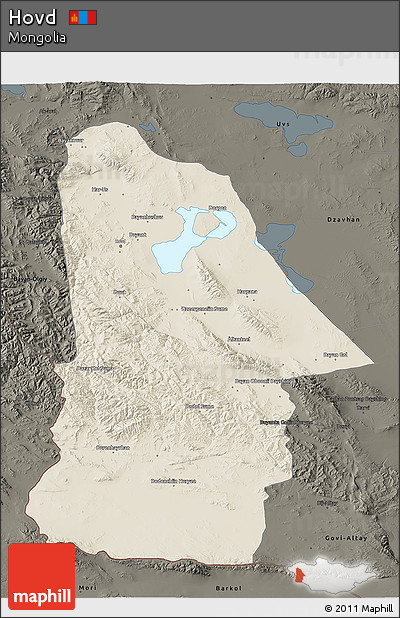 Shaded Relief 3D Map of Hovd, darken