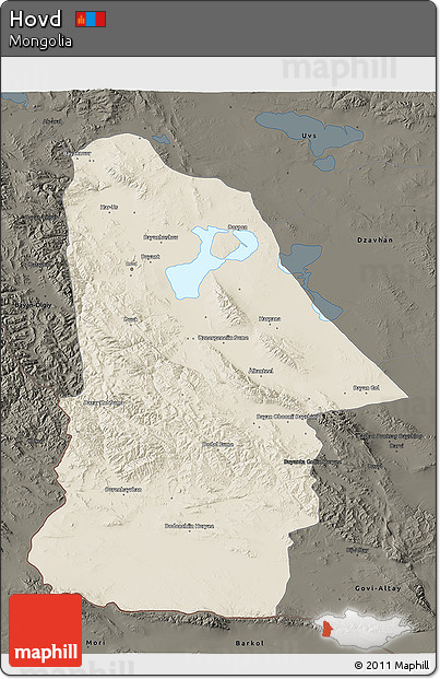 Shaded Relief 3D Map of Hovd, darken