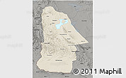 Shaded Relief 3D Map of Hovd, darken, semi-desaturated