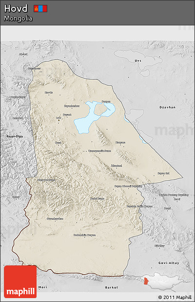 Shaded Relief 3D Map of Hovd, desaturated