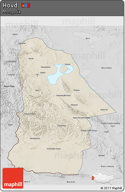 Shaded Relief 3D Map of Hovd, desaturated