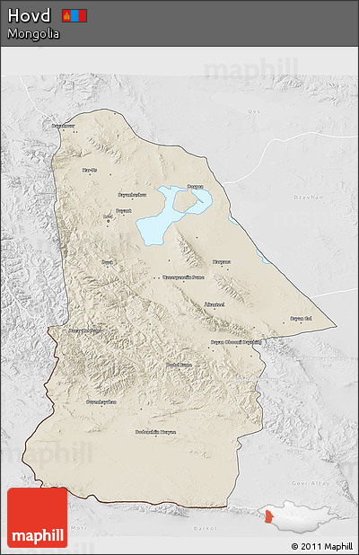Shaded Relief 3D Map of Hovd, lighten, desaturated
