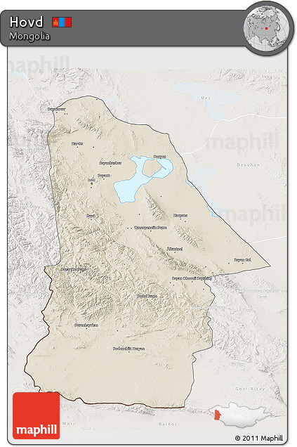 Shaded Relief 3D Map of Hovd, lighten
