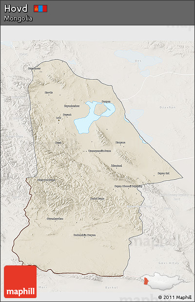 Shaded Relief 3D Map of Hovd, lighten