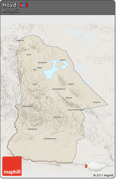 Shaded Relief 3D Map of Hovd, lighten