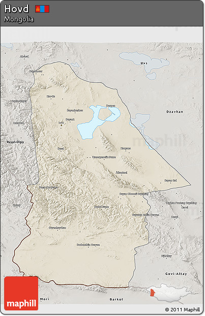 Shaded Relief 3D Map of Hovd, semi-desaturated