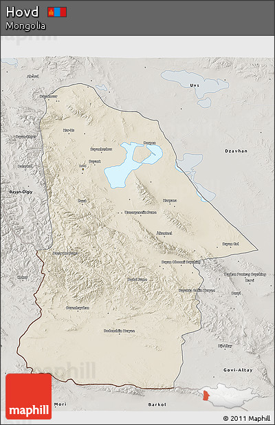 Shaded Relief 3D Map of Hovd, semi-desaturated