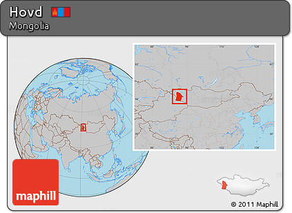 Gray Location Map of Hovd, within the entire country