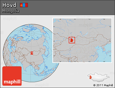 Gray Location Map of Hovd, within the entire country