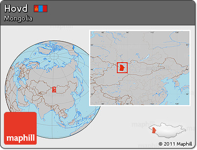 Gray Location Map of Hovd, within the entire country