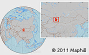 Gray Location Map of Hovd, within the entire country, hill shading