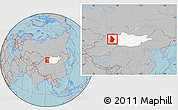 Gray Location Map of Hovd, highlighted country, within the entire country, hill shading