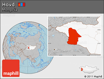 Gray Location Map of Hovd, highlighted country, hill shading